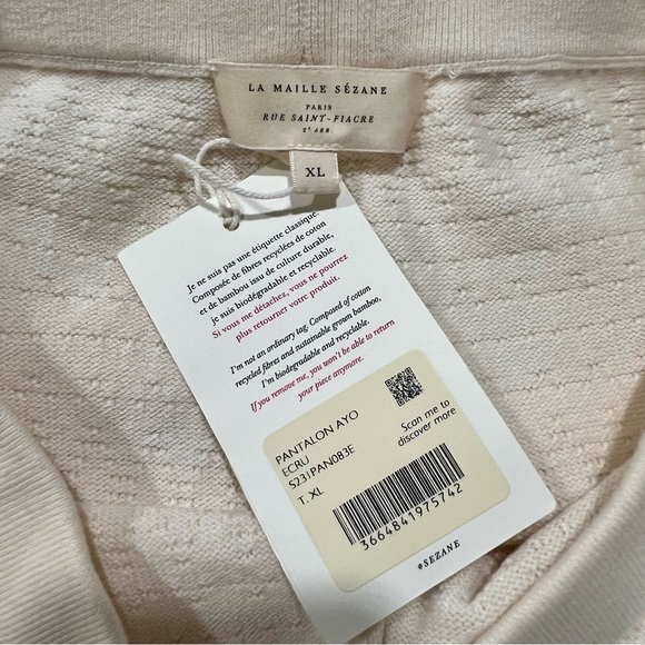 Sezane Ayo Organic Cotton Blend Pantalon Fancy Openwork Knit Pants Ecru XL NWT - Picture 8 of 10